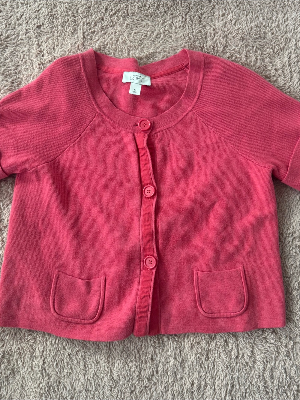 LOFT Coral Pink Short Sleeve Cardigan